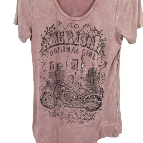 Vocal American Original Girl Biker Graphic Tee size medium Y2K pink USA - Picture 6 of 9